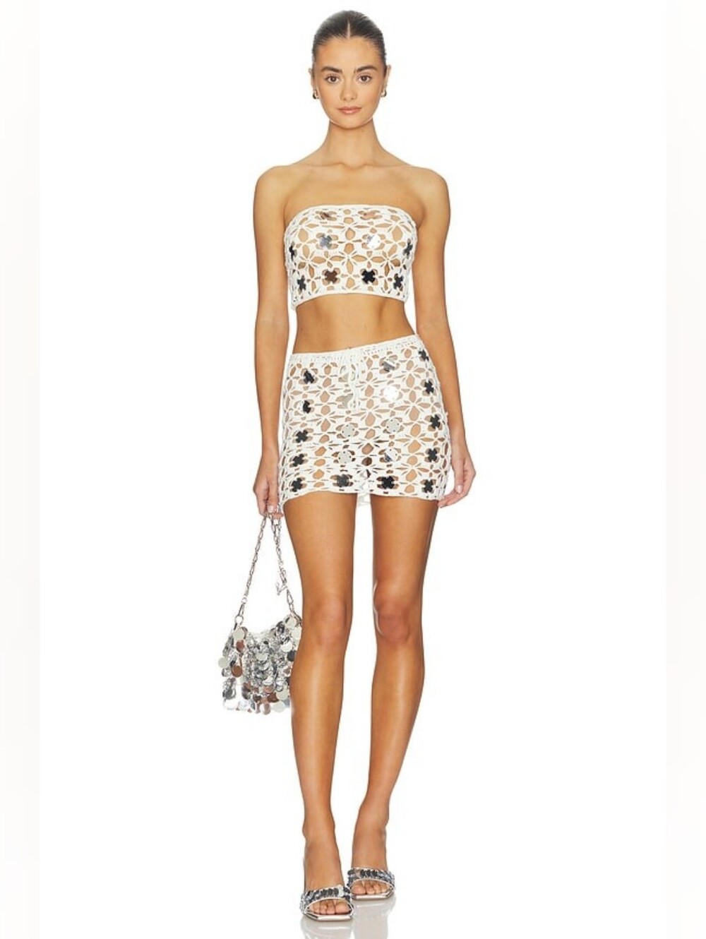 NWT SUPERDOWN Lacen Crochet Skirt Set in Ivory XS